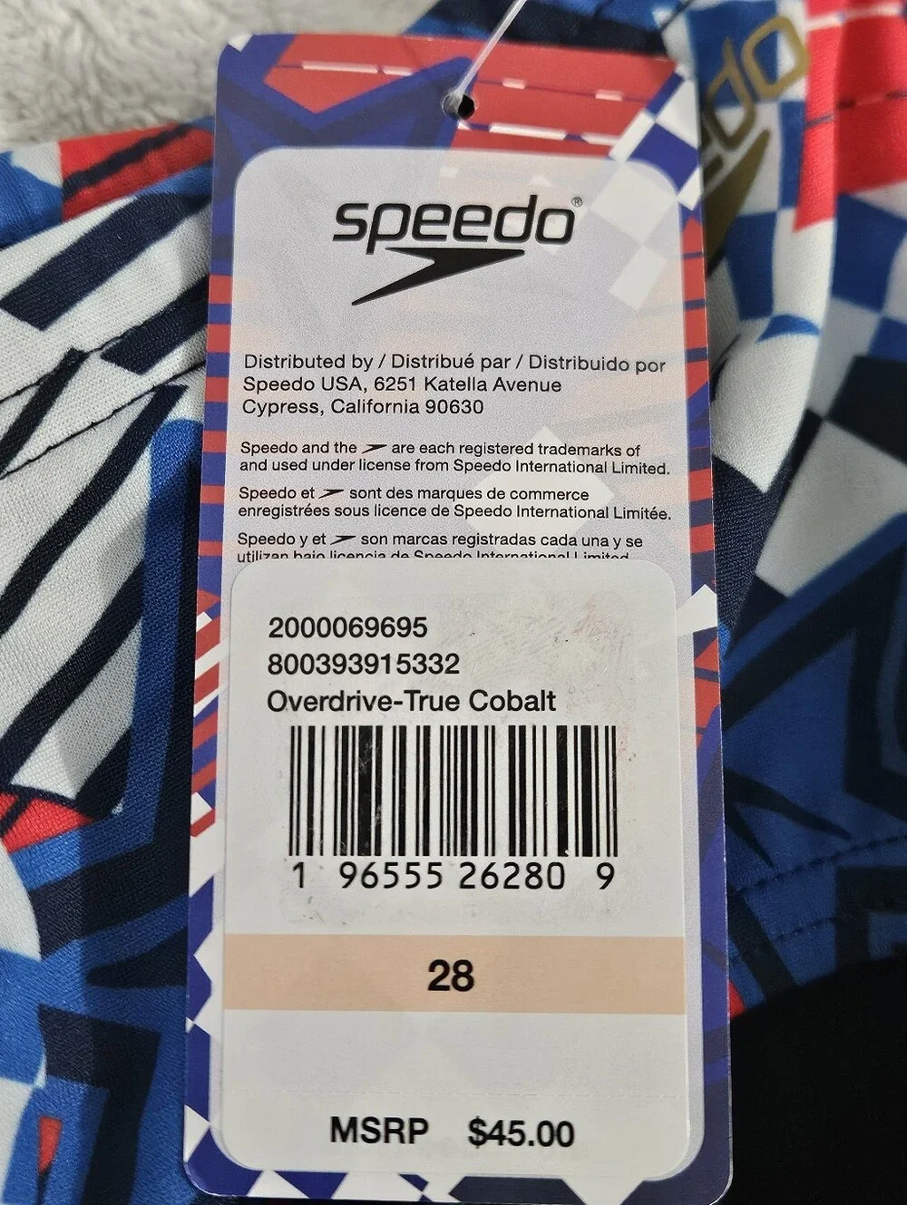 Speedo Endurance Size 28 Overdrive True Cobalt Boys Mens Swim Trunks with Elasti